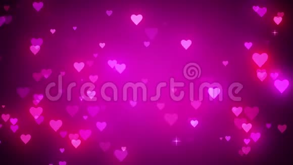 浪漫的粉红色背景有闪亮的心爱的象征瓦伦丁卡3D动动画视频的预览图