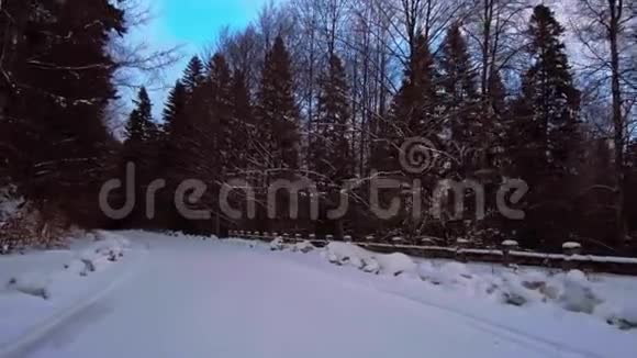 冬天在雪覆盖的路上开车视频的预览图