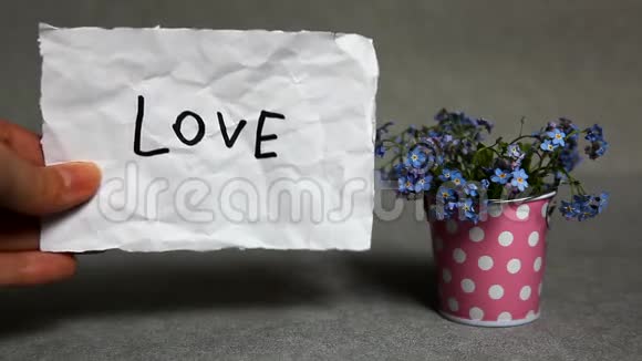 爱情灰色背景的蓝色花朵视频的预览图