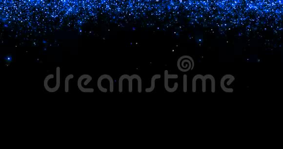瀑布般的蓝色闪光的气泡颗粒黑色背景上的星星情人节爱情假期活动视频的预览图