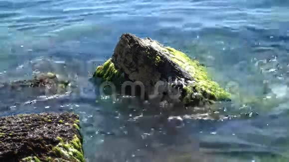 平静的波浪在岩石海岸视频的预览图