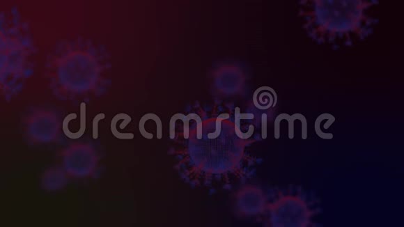 电晕病毒动画病毒细胞在深蓝色红色背景上旋转景深较浅视频的预览图