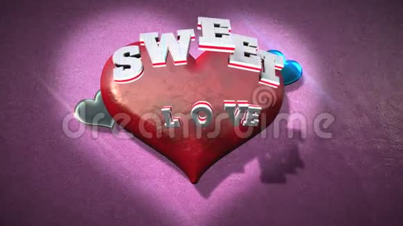 动画特写甜蜜爱情文字和运动浪漫的心在情人节闪亮的背景视频的预览图