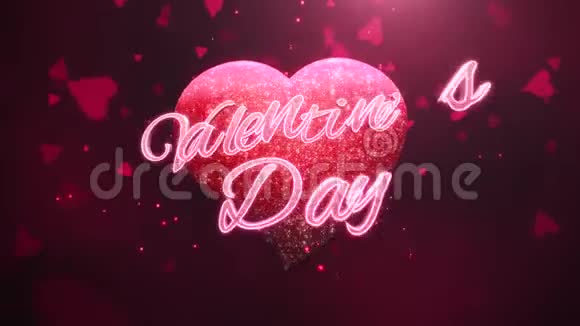 动画特写情人节文字和运动浪漫的心在爱情闪亮的背景视频的预览图