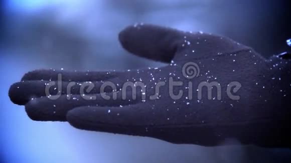 雪落在一只黑手套上视频的预览图