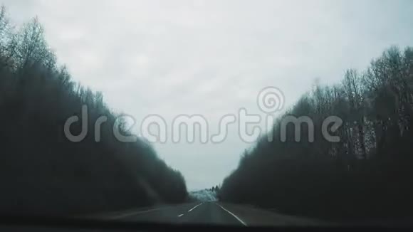 Dashcam观景台车辆行驶在沥青乡村公路槽林上视频的预览图