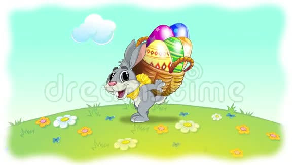 复活节兔子带着蛋篮走路视频的预览图