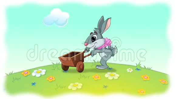 复活节兔子在车里用彩色彩蛋奔跑视频的预览图