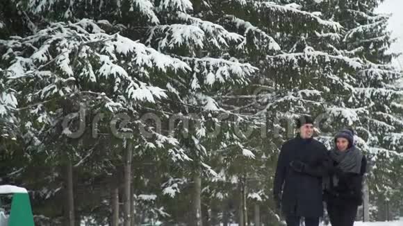 男人和女人在雪中行走视频的预览图