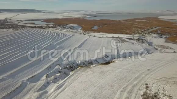 多瑙河三角洲湿地冬季鸟瞰图视频的预览图