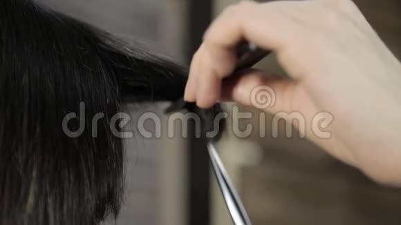 发型师在美容院给一个年轻女人剪头发给一个女孩做发型视频的预览图