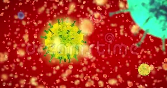 血液中流感病毒的4K动画Covid19视频的预览图