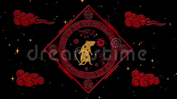 农历新年春节背景用老鼠比喻烟花闪闪发光的星星中国新年黑星视频的预览图