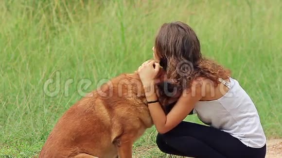 与德国牧羊犬玩耍的年轻女子视频的预览图