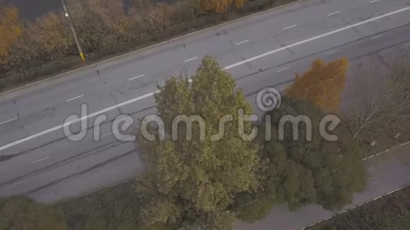 以秋色自然为背景驾驶卡车和汽车在高速公路上行驶视频的预览图