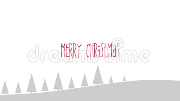 动画特写圣诞快乐文字高山森林和雪景视频的预览图