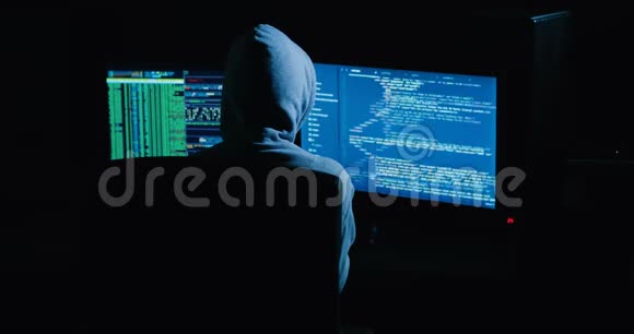 黑客正在电脑安全中心工作里面满是显示屏视频的预览图