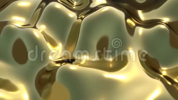 金色光滑的波浪在日落动画上熔化的黄色金属液体视频的预览图