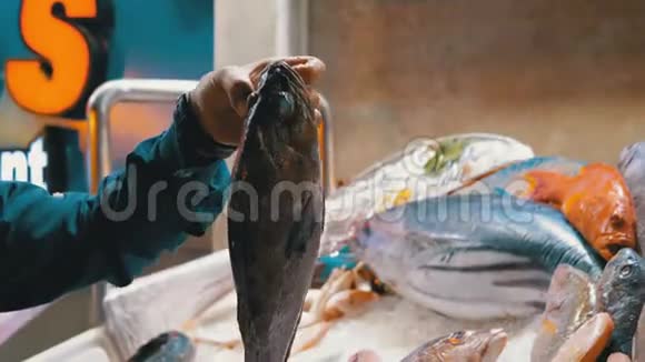新鲜海鲜不同海冰鱼于街市集卖品视频的预览图