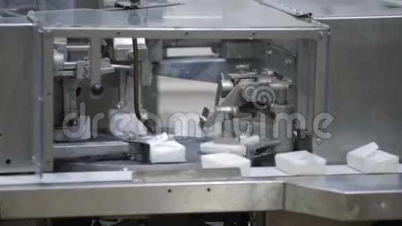 工厂生产小屋奶酪乳制品的生产输送机上的奶制品视频的预览图