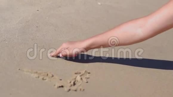 女孩在沙滩上写下了爱这个词视频的预览图