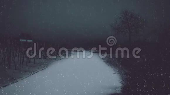 在黑暗的风景中下雪视频的预览图