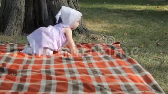 一个小女孩爬过毯子视频的预览图
