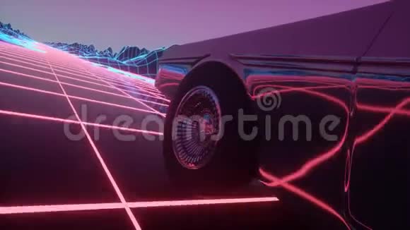 未来的复古车回到80年代的复古风格4k视频的预览图