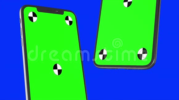 蓝色背景的两款智能手机易于定制的绿色屏幕计算机生成的图像视频的预览图