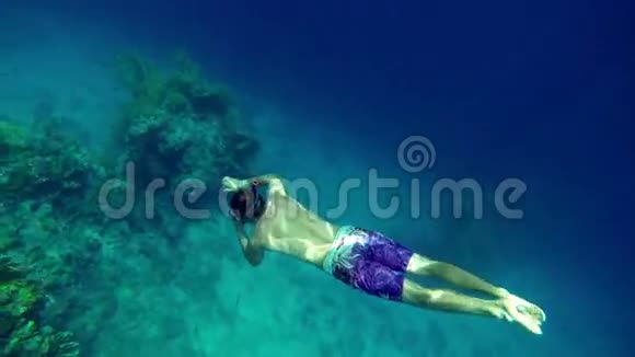有潜水设备的人游泳去呼吸空气视频的预览图