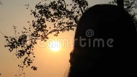 女孩在日落时抚摸头发视频的预览图