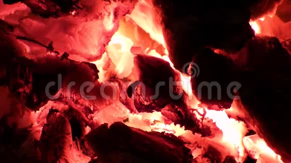 火灾背景炉子内的红色炽热燃烧炭视频的预览图