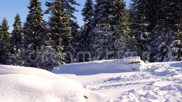 冬天山里的游客在大雪中穿行视频的预览图