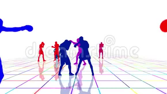 拳击手和跆拳道训练在一个五彩的网格白色背景视频的预览图
