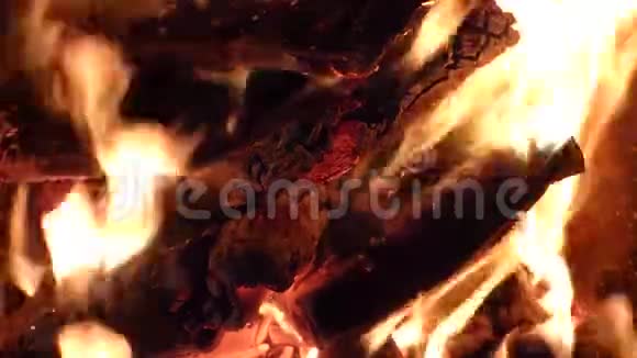 火灾背景炉子内的红色炽热燃烧炭视频的预览图
