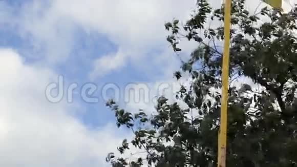 在蓝天背景下充气风套风箱显示了直升机着陆场附近的风力方向视频的预览图
