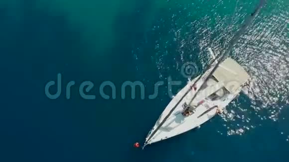 帆船表演船上之旅俯视图蓝色大海中的白色游艇视频的预览图