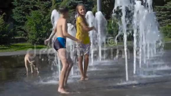 孩子们在喷泉里玩视频的预览图