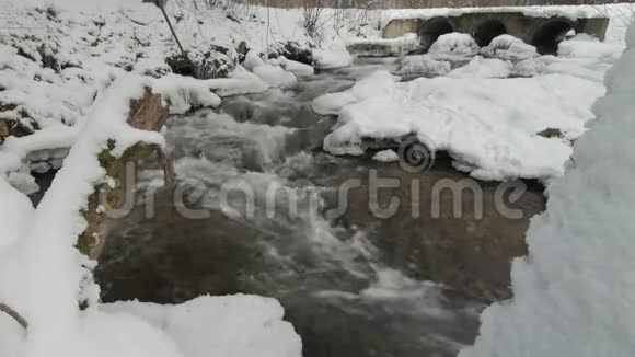 山区河流冬季急流的运动视频的预览图