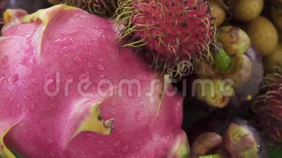 泰国外来热带水果的测定包括木瓜红毛丹龙果龙眼芒果视频的预览图
