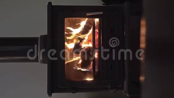 木头燃烧的壁炉和玻璃门视频的预览图