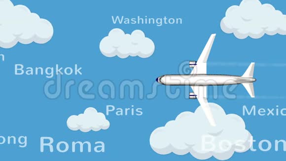 一架飞机在云层和城市之间飞行视频的预览图