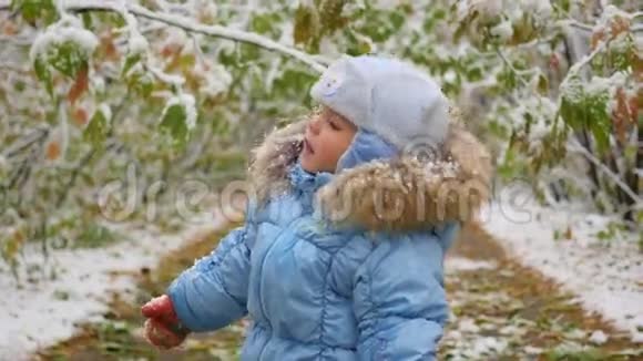 孩子看着公园里下雪视频的预览图