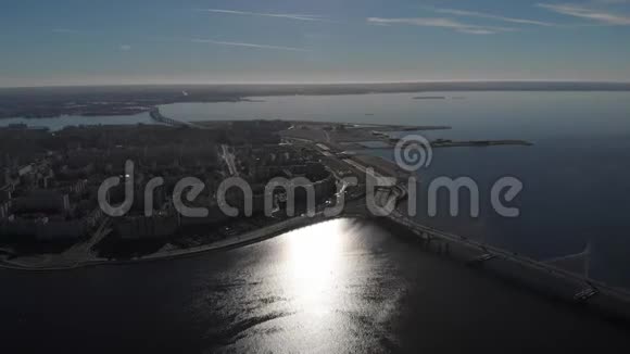 摩天大楼Lakhta中心Gazprom总部体育场泽尼特竞技场芬兰湾视频的预览图
