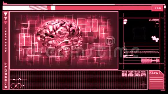 数字接口旋转粉红色的大脑视频的预览图