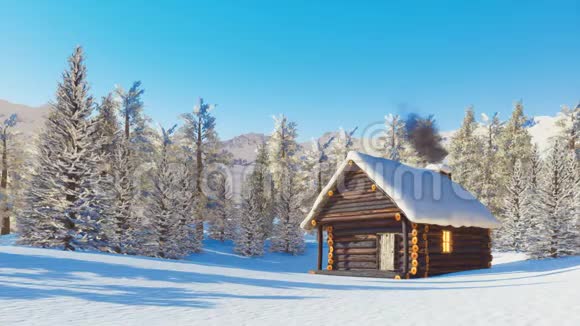 冬日的山上白雪皑皑的木屋视频的预览图