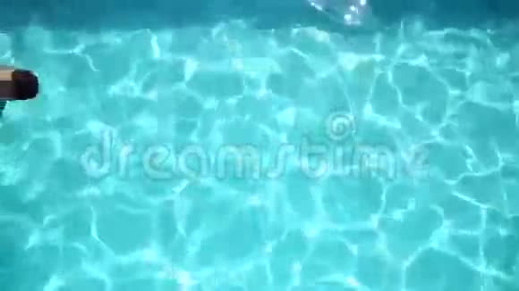 夫妇俩在游泳池里喝香槟休息他们在微笑拥抱和亲吻视频的预览图