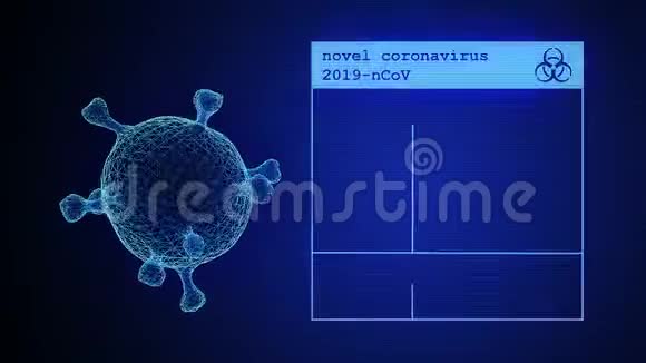 蓝色背景下具有特征的冠状病毒视频动画视频的预览图