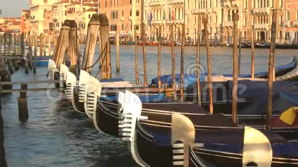 一个阳光明媚的早晨贡多拉斯在大运河上威尼斯意大利视频的预览图