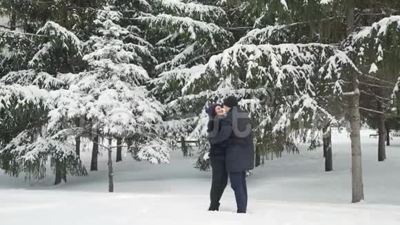 恋爱中的情侣在冬天拥抱视频的预览图